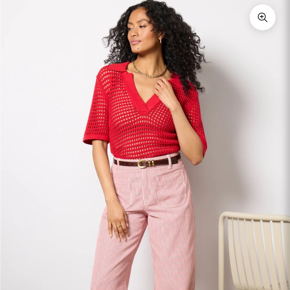 Evereve Vibrant Red Open-Knit Sweater